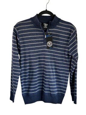 Street Rules Boys 14/16 Striped Navy Gray Quarter-Zip Pullover Sweater Preppy